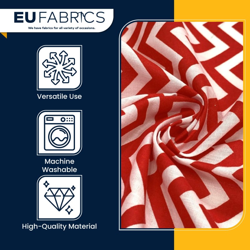 Polycotton Chevron Fabric Red