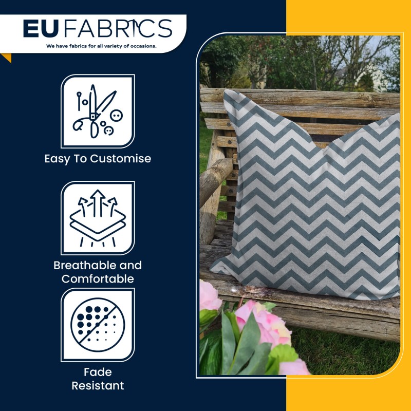 Polycotton Chevron Fabric Blue