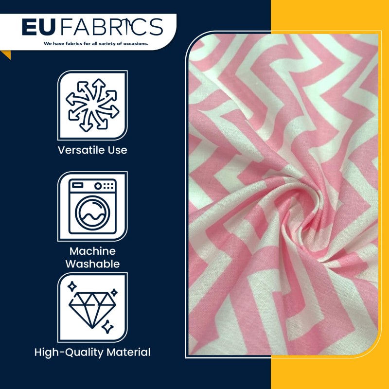 Polycotton Chevron Fabric Pink