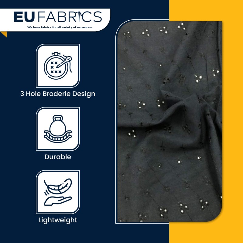 3 Hole Broderie Anglaise Polycotton Fabric Black