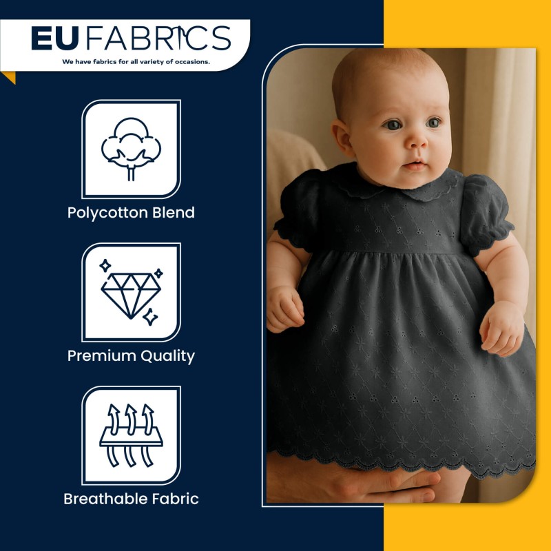 3 Hole Broderie Anglaise Polycotton Fabric Black