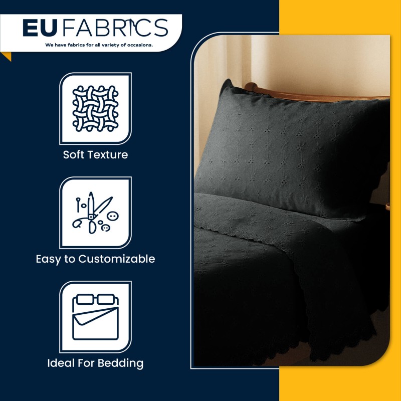 3 Hole Broderie Anglaise Polycotton Fabric Black