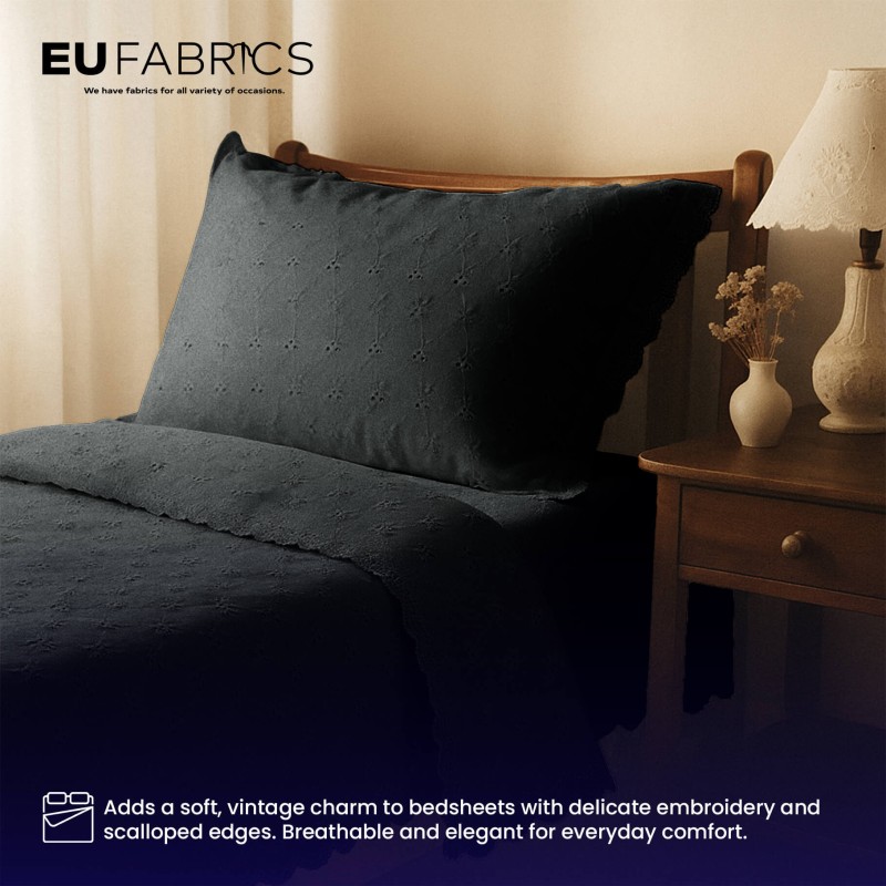 3 Hole Broderie Anglaise Polycotton Fabric Black