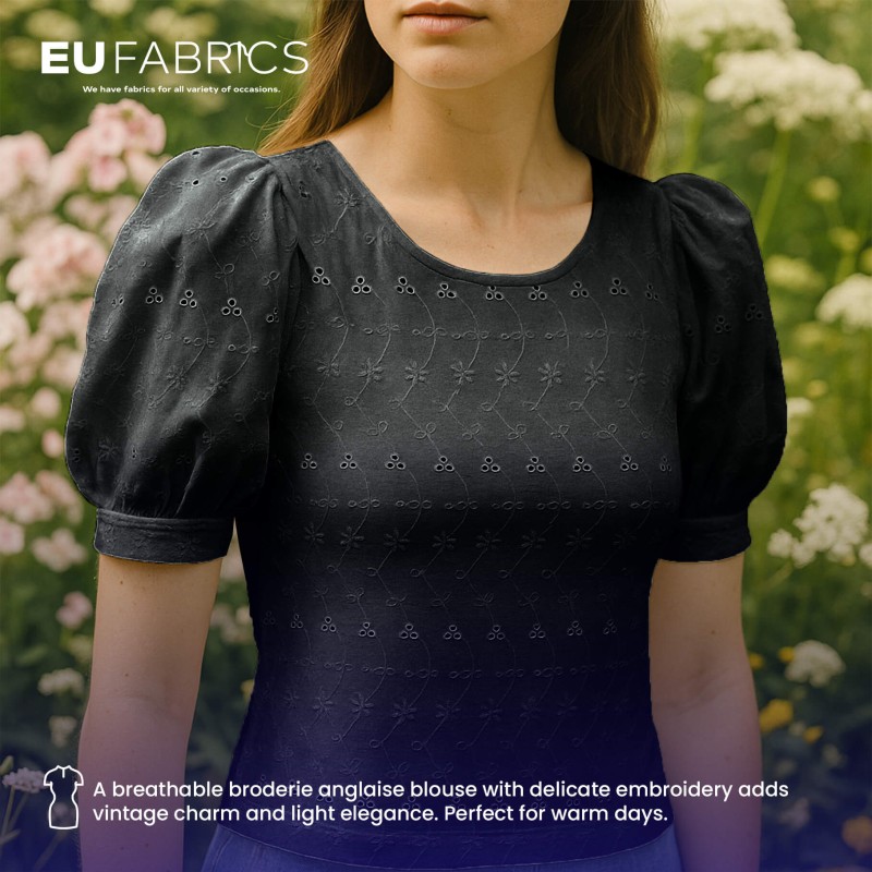 3 Hole Broderie Anglaise Polycotton Fabric Black