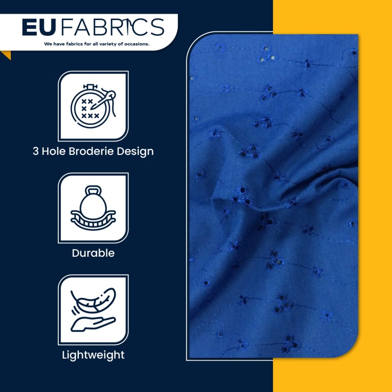 3 Hole Broderie Anglaise Polycotton Fabric Navy