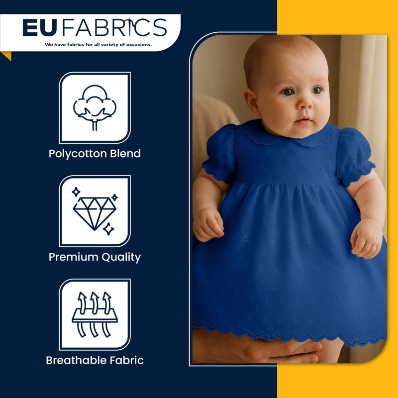 3 Hole Broderie Anglaise Polycotton Fabric Navy