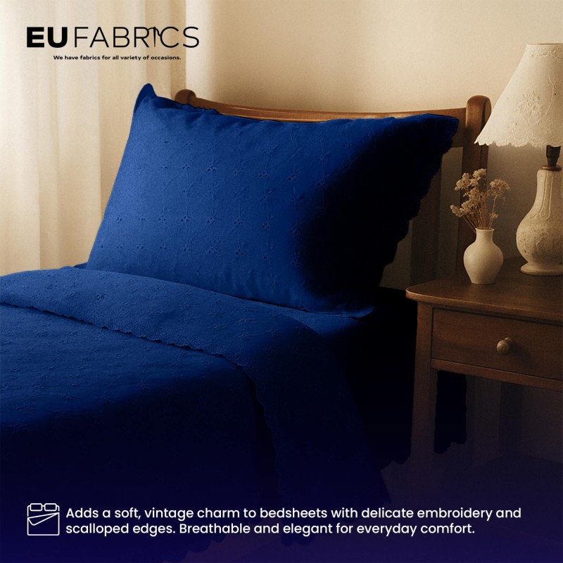 3 Hole Broderie Anglaise Polycotton Fabric Navy