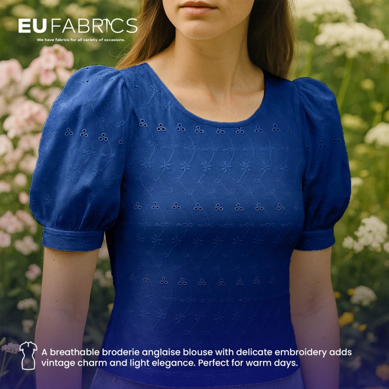 3 Hole Broderie Anglaise Polycotton Fabric Navy