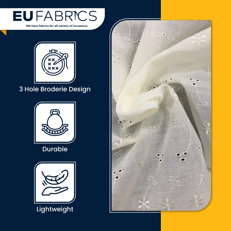 3 Hole Broderie Anglaise Polycotton Fabric Ivory