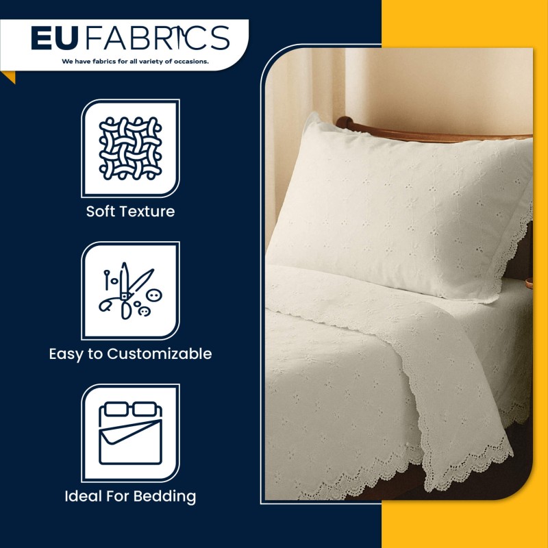 3 Hole Broderie Anglaise Polycotton Fabric Ivory