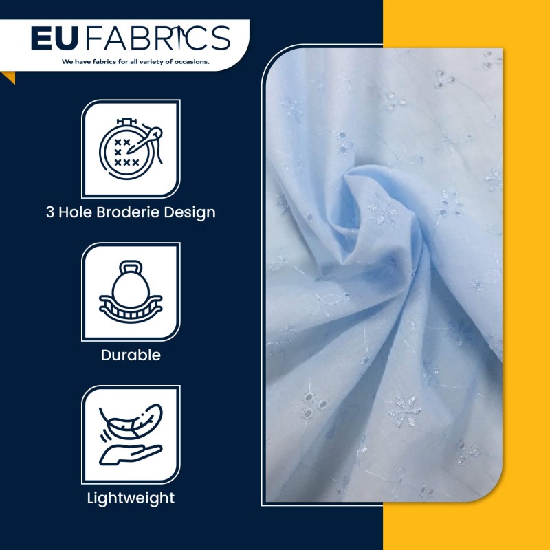 3 Hole Broderie Anglaise Polycotton Fabric Blue