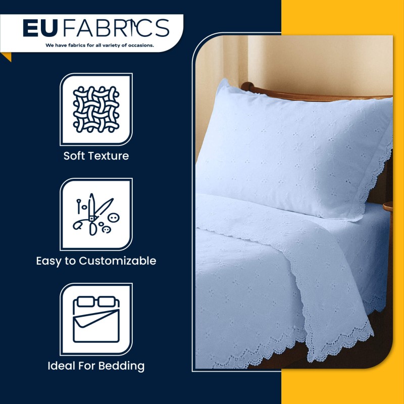 3 Hole Broderie Anglaise Polycotton Fabric Blue