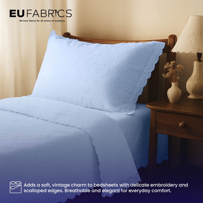 3 Hole Broderie Anglaise Polycotton Fabric Blue