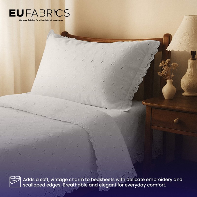 3 Hole Broderie Anglaise Polycotton Fabric White