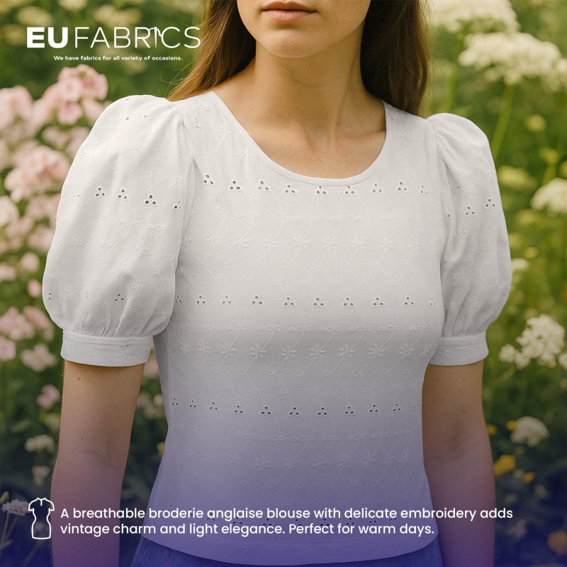 3 Hole Broderie Anglaise Polycotton Fabric White