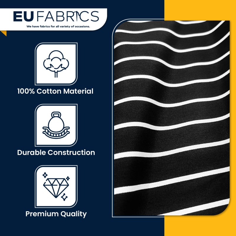 Cotton Chef Stripe Fabric Black