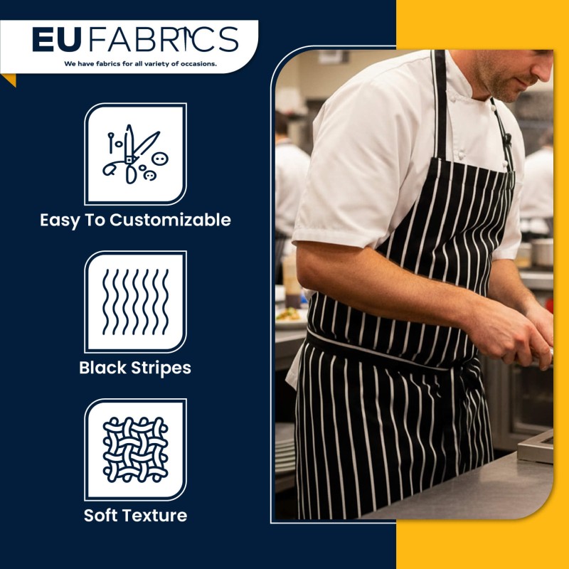 Cotton Chef Stripe Fabric Black