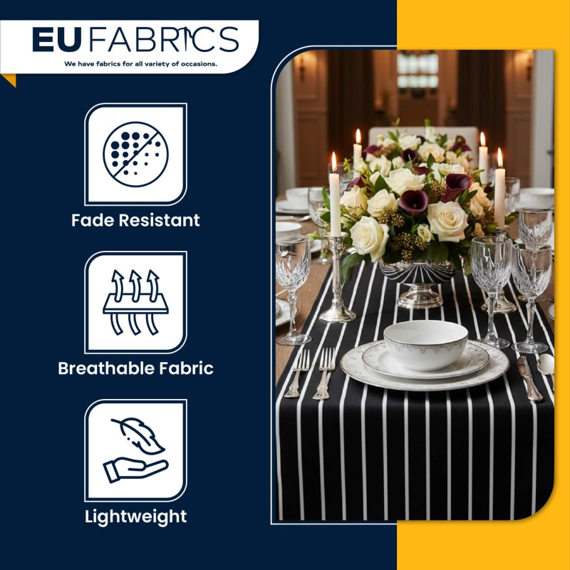 Cotton Chef Stripe Fabric Black