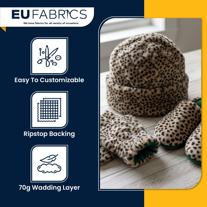 Quilted Cheetah Print Faux Fur Fabric with Wadding