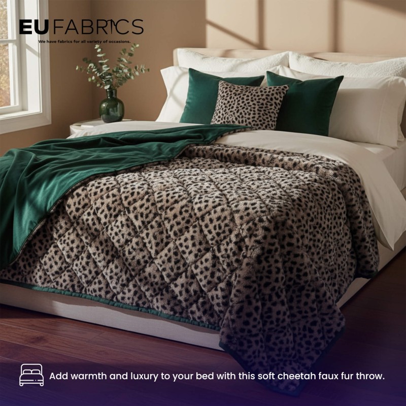 Quilted Cheetah Print Faux Fur Fabric with Wadding