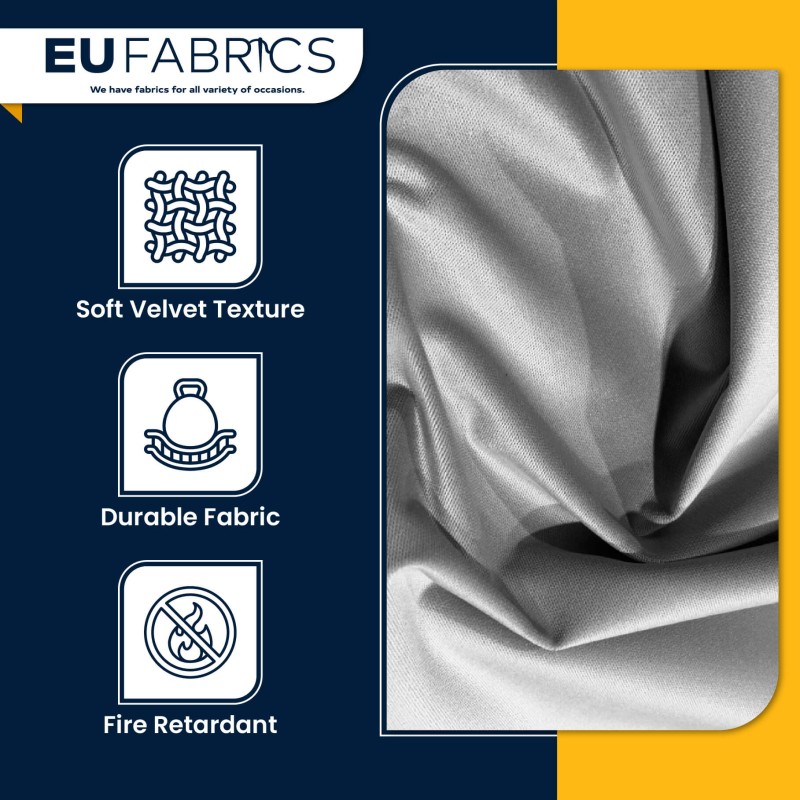 Fire Retardant Velvet Upholstery Fabric Silver - Clearance