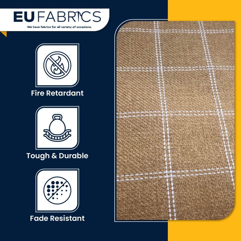Fire Retardant Heavy Duty Upholstery Fabric Beige Check - Clearance