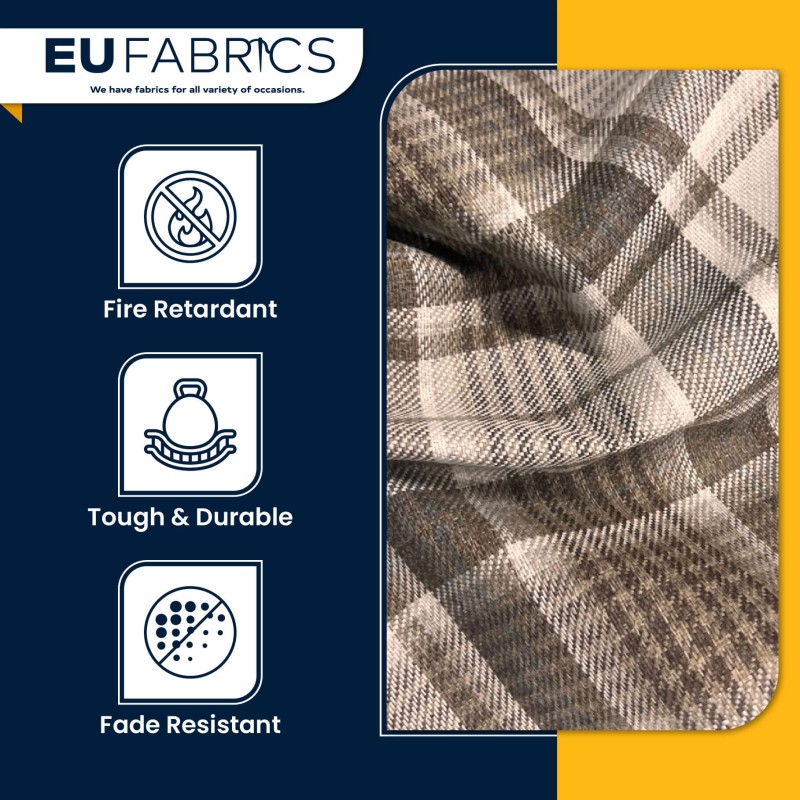 Fire Retardant Heavy Duty Upholstery Fabric Oats Check - Clearance