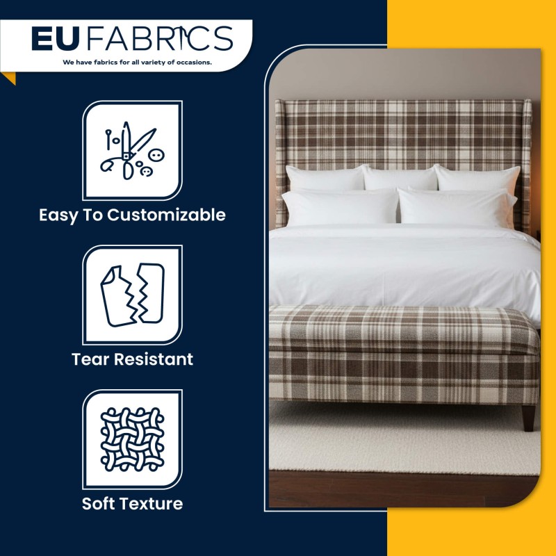 Fire Retardant Heavy Duty Upholstery Fabric Oats Check - Clearance