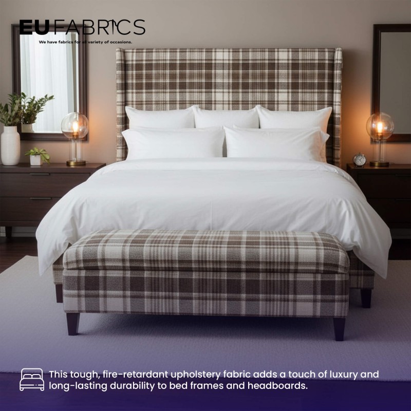 Fire Retardant Heavy Duty Upholstery Fabric Oats Check - Clearance