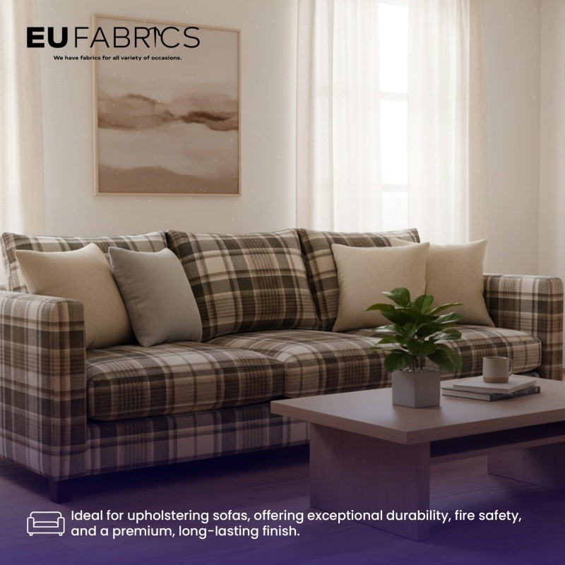 Fire Retardant Heavy Duty Upholstery Fabric Oats Check - Clearance