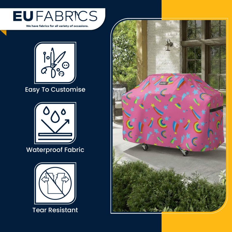 7oz PU Coated Waterproof Fabric Pink Rainbow 