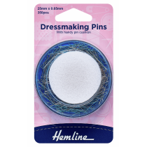 Dressmaker's Pins & Foam Pincushion 0.65mm shaft x 25mm long Nickel 350 Pieces