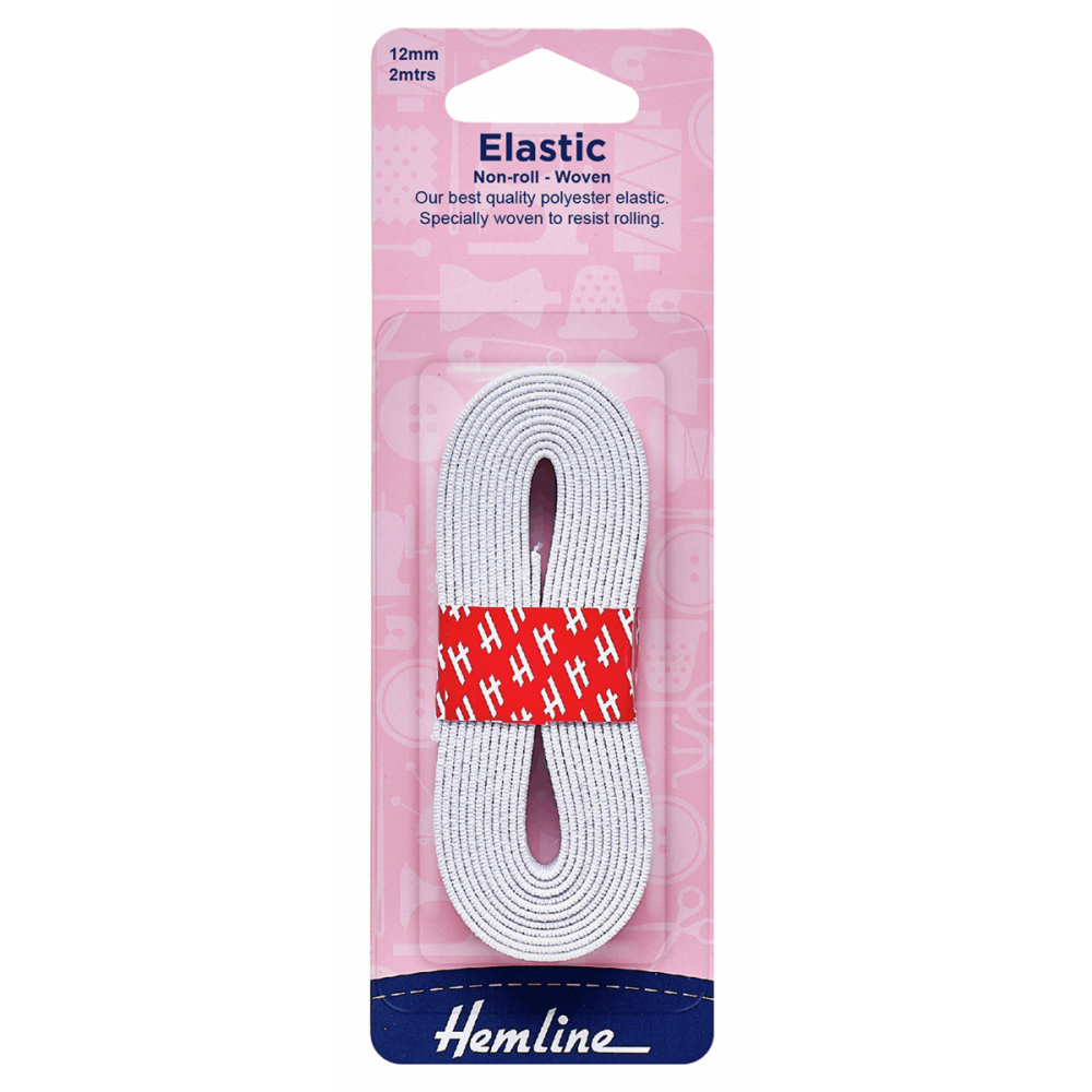 Woven Non-Roll Elastic 2m x 12mm -  White