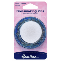 Dressmaker's Pins & Foam Pincushion 0.65mm shaft x 25mm long Nickel 350 Pieces