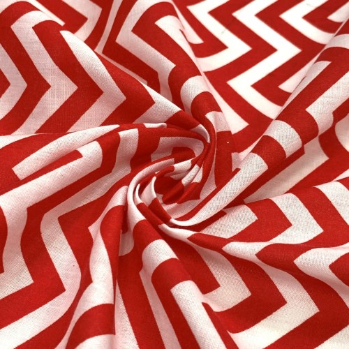 Polycotton print Chevrons Red