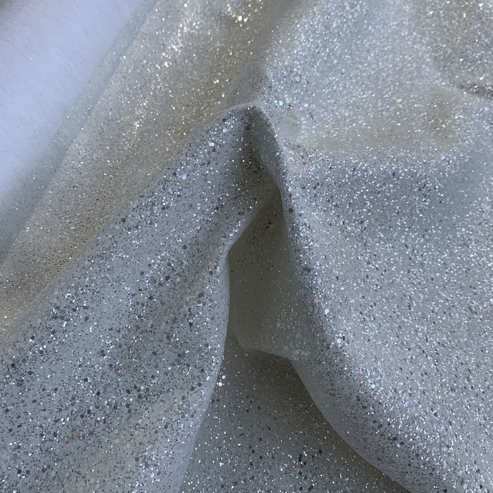 Glitter Fabric Jazz Large Flakes White