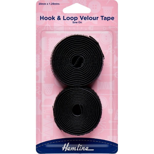 Hook & Loop Velour Tape Sew On 20mm x 1.25mtrs  Black