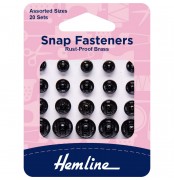 Snap Fasteners Rust-Proof Brass Assorted Sizes Black 20 Sets
