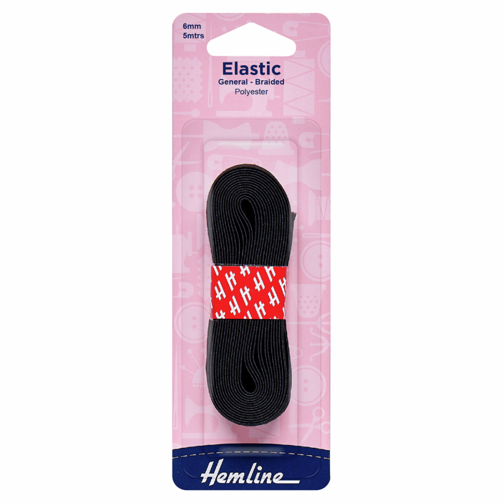 General Purpose Braided Elastic: 5m x 6mm Black