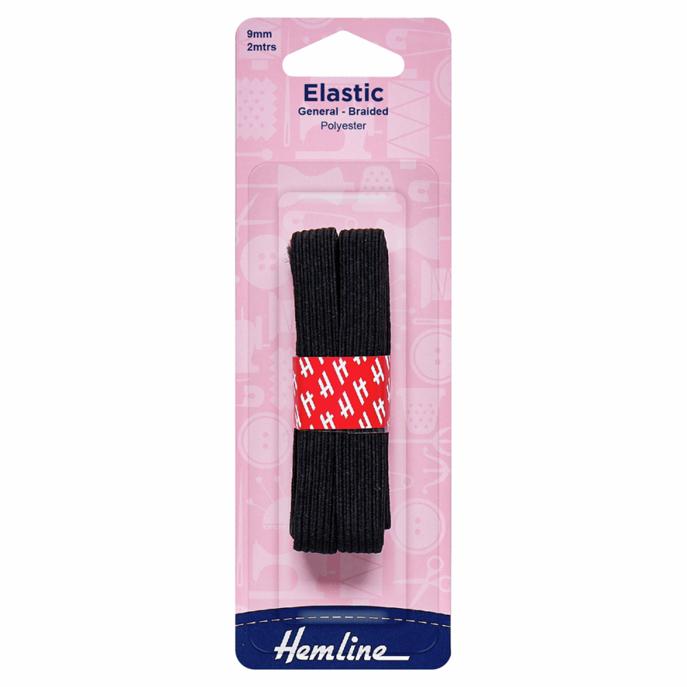 General Purpose Braided Elastic: 2m x 9mm Black