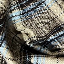 Clearance Melton Wool Mix Sky and Brown Check 3