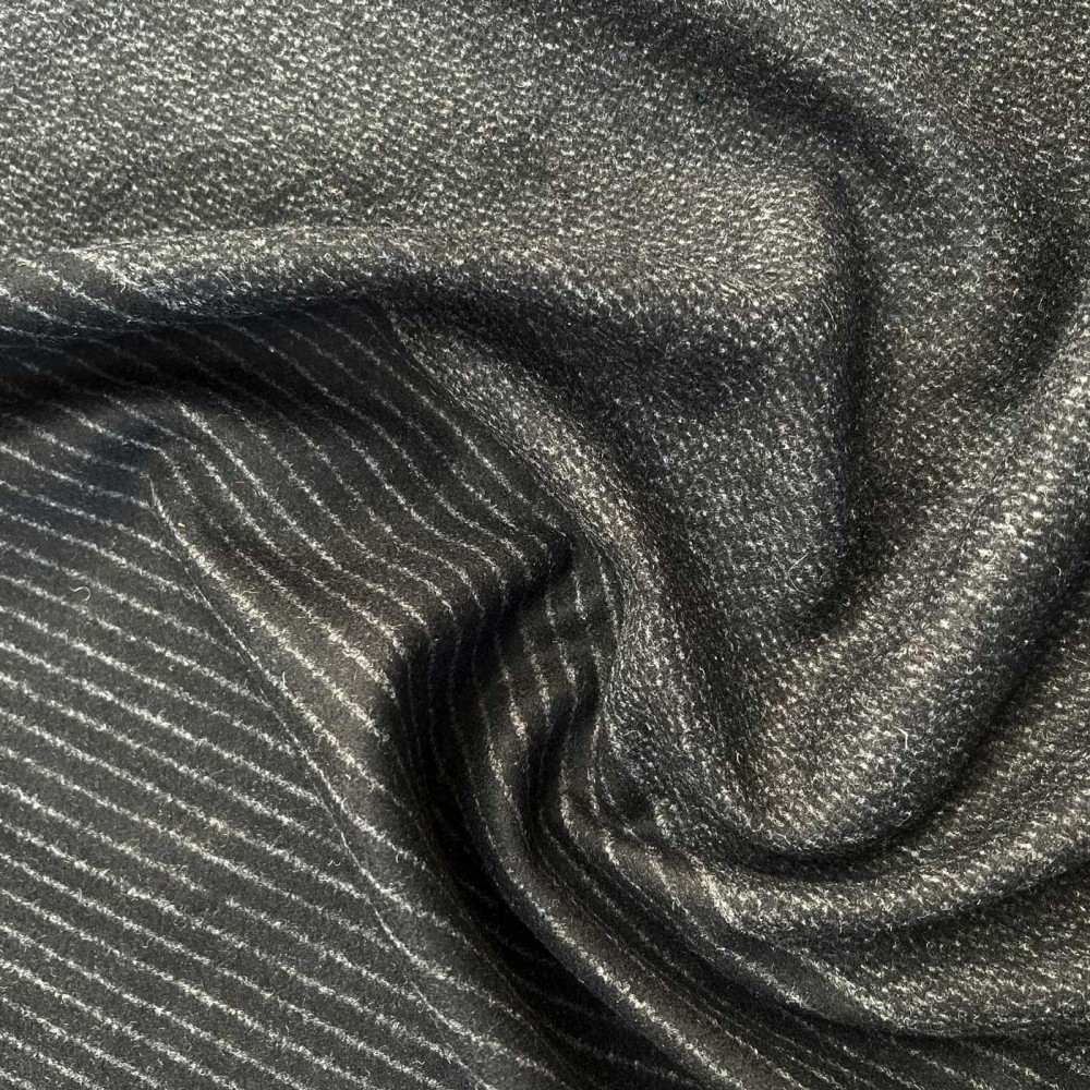 Clearance Melton Wool Mix Grey and Black Stripe 1