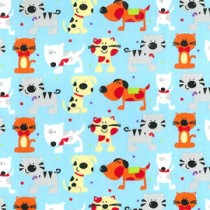 Polycotton Cat Prints Blue