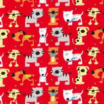 Polycotton Cat Prints Red
