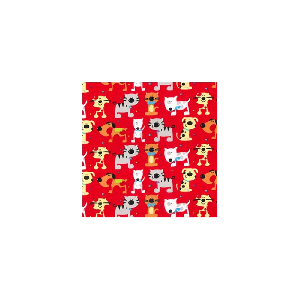 Polycotton Cat Prints Red