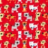 Polycotton Cat Prints Red