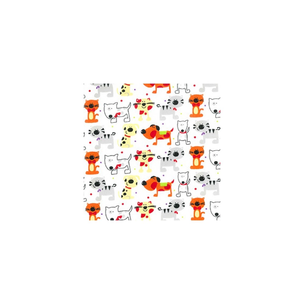 Polycotton Cat Prints White