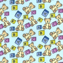 Polycotton Teddy Bear Print Blue