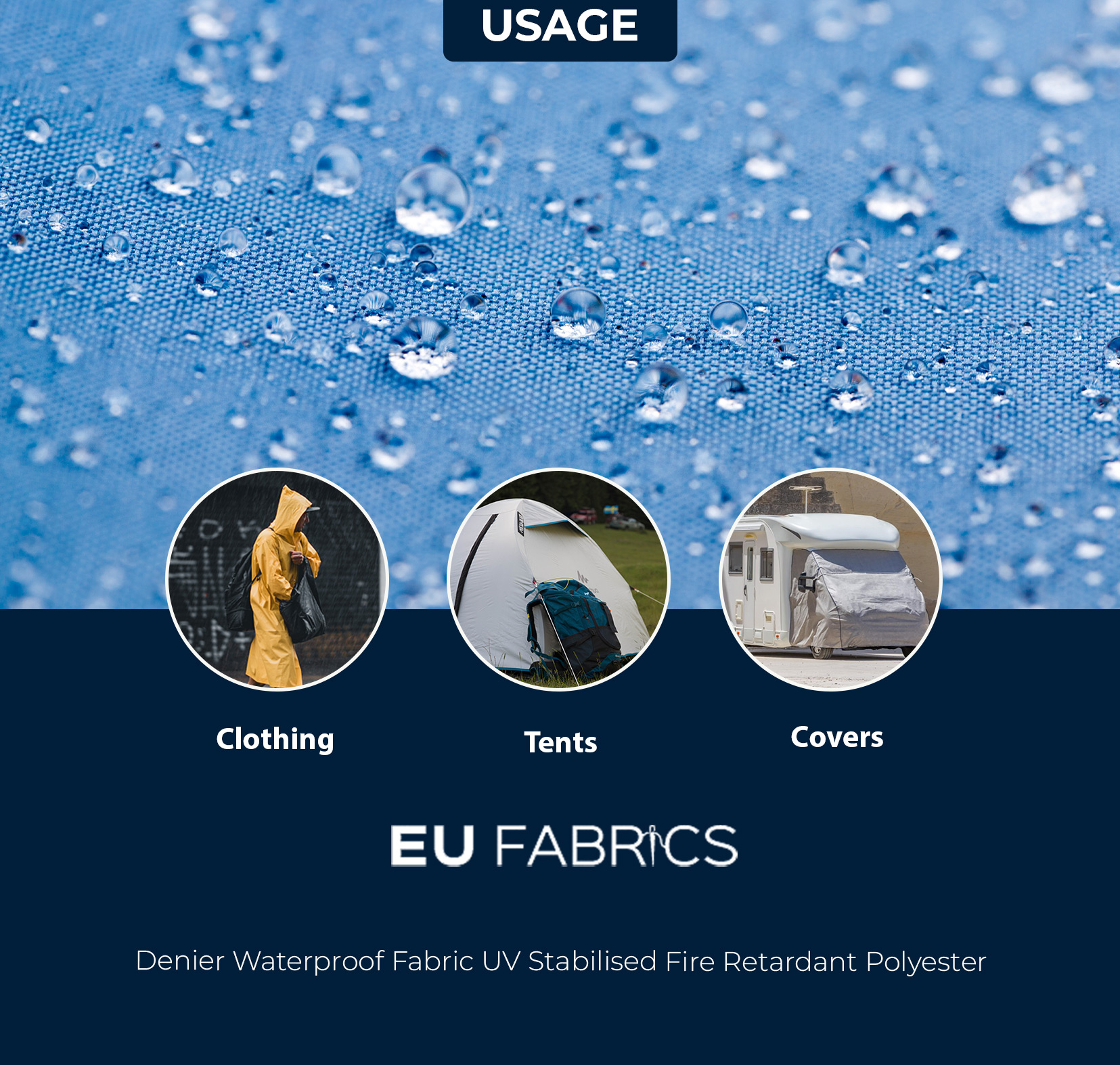7oz 500 Denier Waterproof Fabric UV Stabilised Fire Retardant Polyester Usage