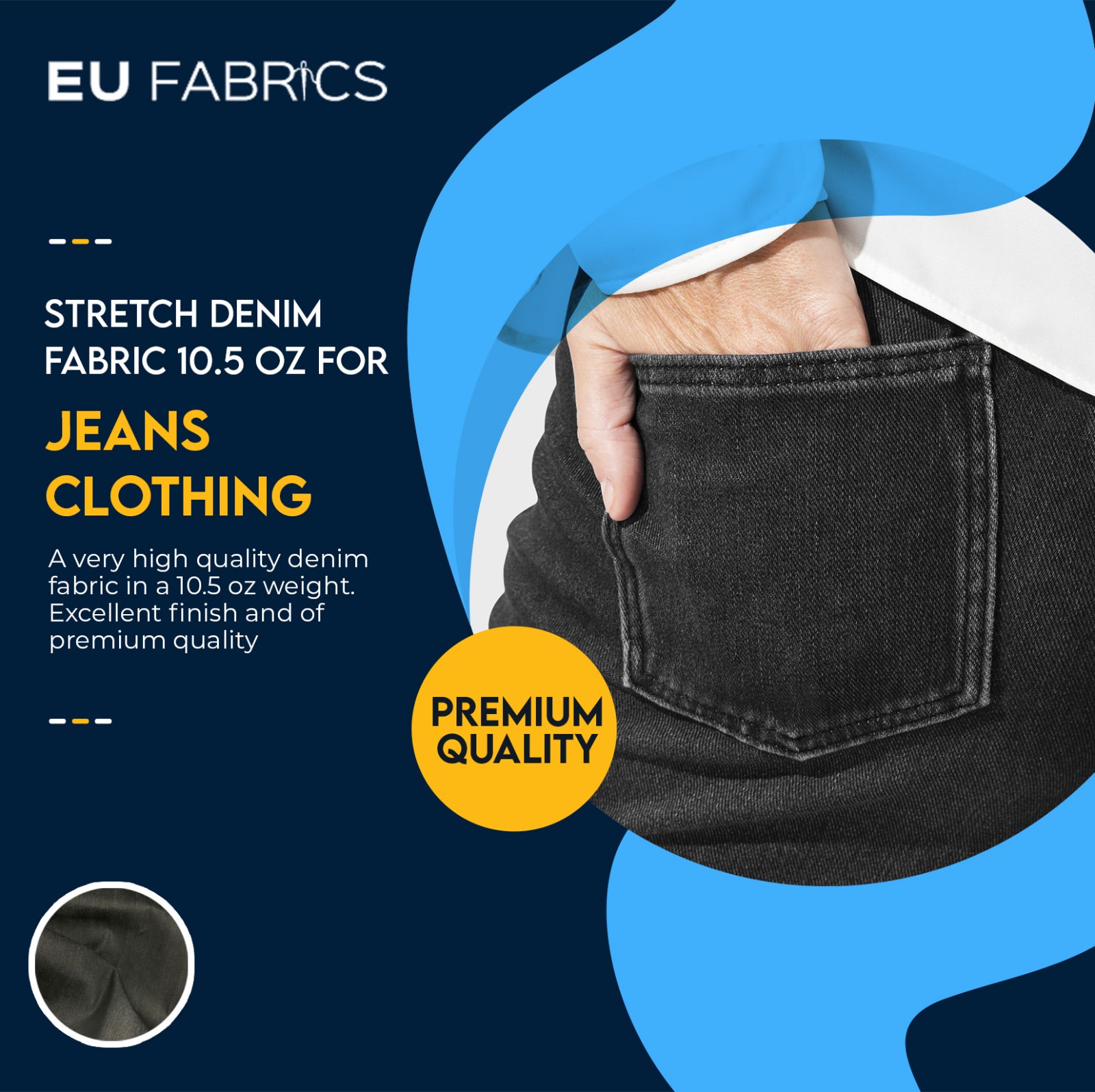 Stretch Denim Fabric 10.5 oz for Jeans Clothing